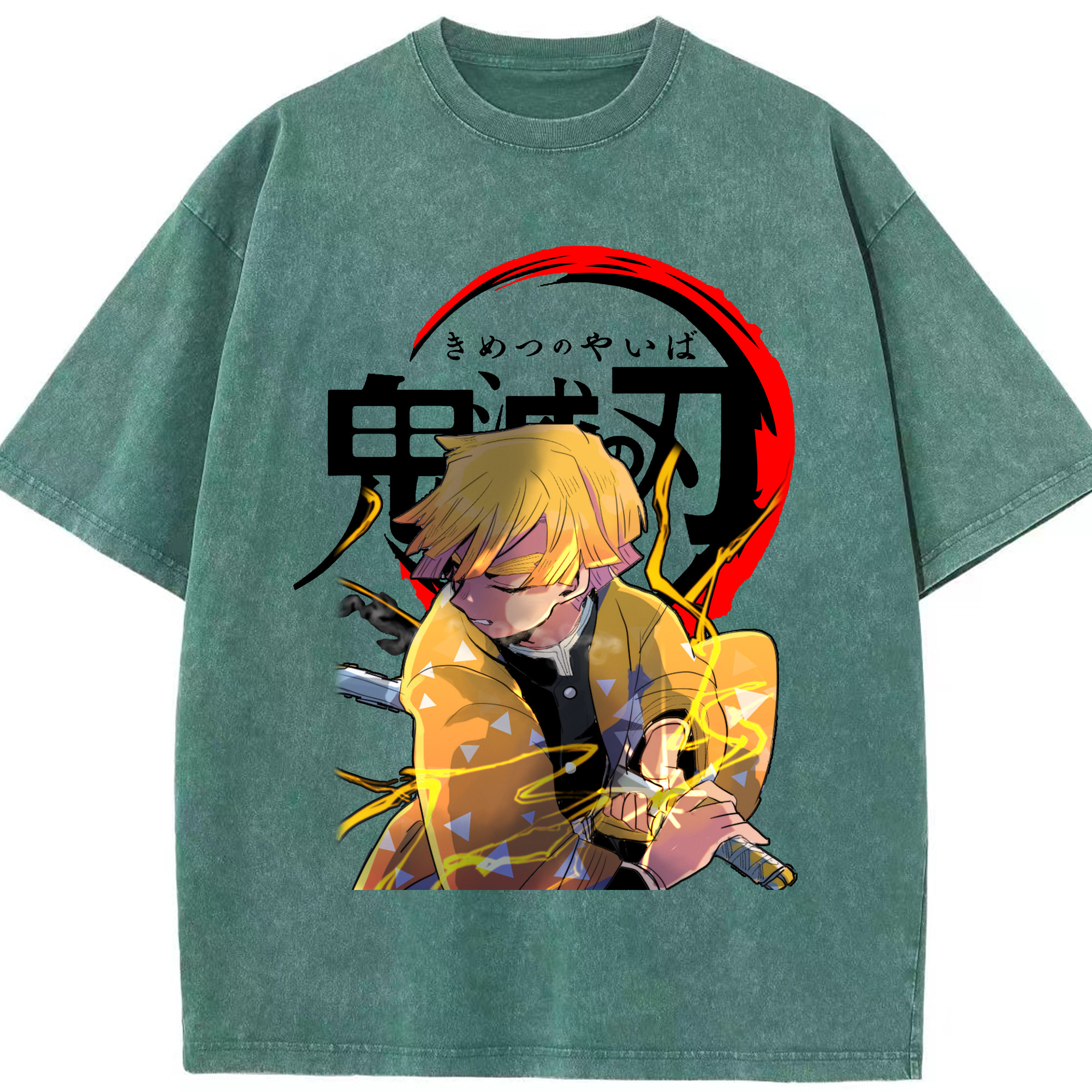 （画像用） 鬼滅の刃（きめつのやいば）我妻 善逸／あがつま ぜんいつ Agatsuma Zenitsu 綿100% ヴィンテージ風 半袖Tシャツ（フロントプリント）